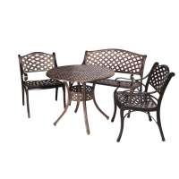 Обеденная группа из литого алюминия c столом ЛИОН + скамейка ЖАСМИН