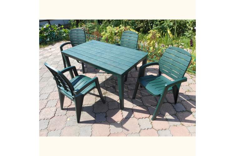 Комплект пластиковой мебели стол зеленый Суматра + 4 зеленых кресла Ибица