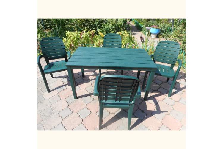 Комплект пластиковой мебели стол зеленый Суматра + 4 зеленых кресла Ибица-1