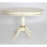 круглый деревянный Стол  Капелла-2  (Эмаль 11/Слоновая кость+ патина золото/шпон дуба) Тип 2