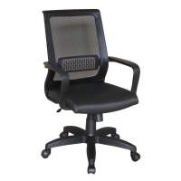 Кресло Оптима спинка сетка (черная)/сиденье кож/зам (черный)