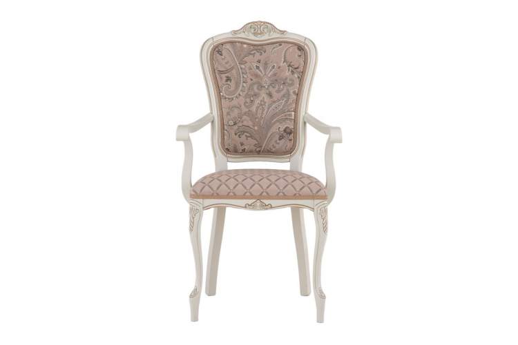 Кресло с подлокотниками Виконт (тон 308 слоновая кость + патина золото/ ткань Афитап розовый/компаньон)-1