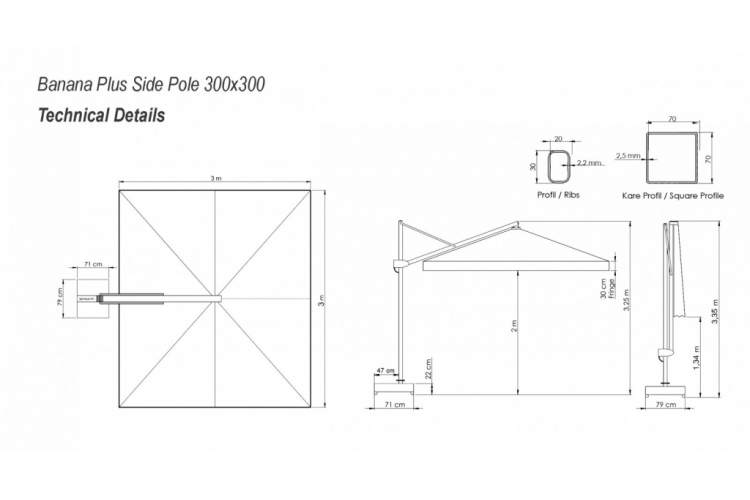 Зонт профессиональный 3х3 м Banana Plus THEUMBRELA SEMSIYE EVI черный, светло-серый-1