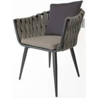 Кресло плетеное с подушками Verona Tagliamento антрацит, темно-серый, темно-коричневый стул на металлическом каркасе