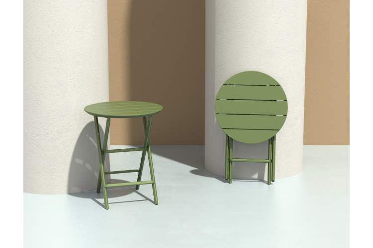 Стол пластиковый складной Helen Folding Table Ø60 Siesta Contract оливковый-7