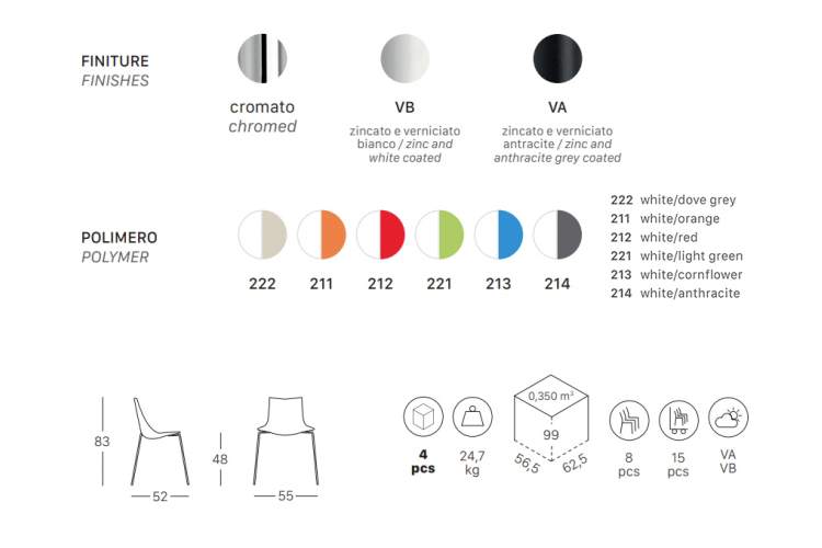 Стул пластиковый Zebra Bicolore 4 legs Scab Design хром, белый, оранжевый-1