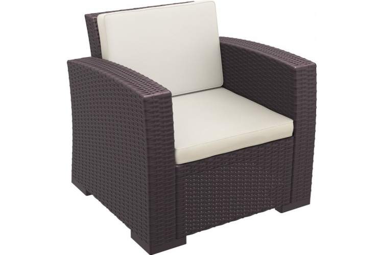 Кресло пластиковое плетеное с подушками Monaco Lounge Siesta Contract коричневый
