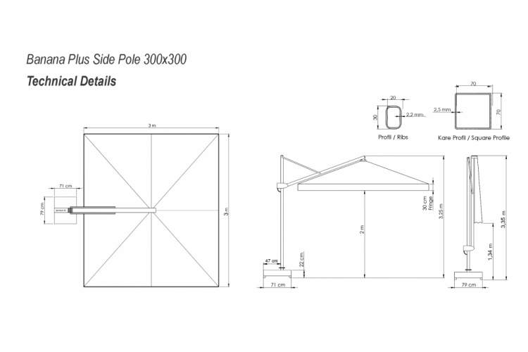 Зонт профессиональный 3х3 м Banana Plus THEUMBRELA SEMSIYE EVI черный, темно-серый-1
