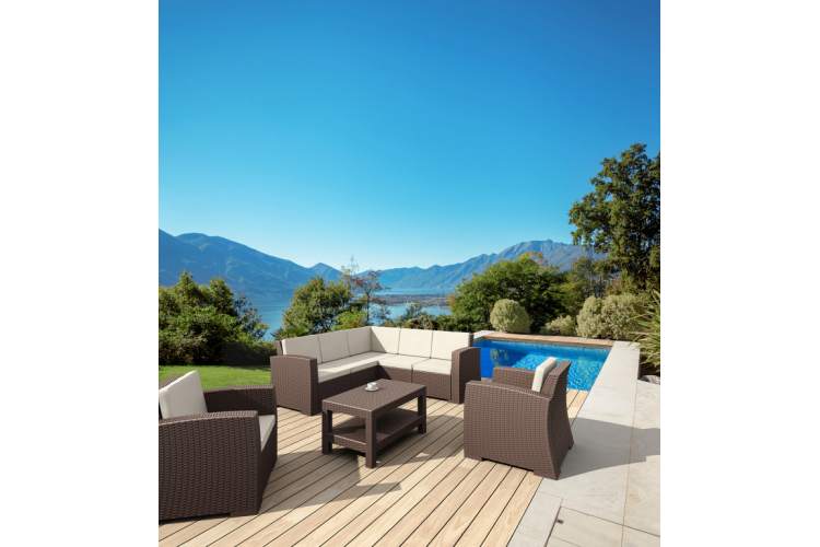 Кресло пластиковое плетеное с подушками Monaco Lounge Siesta Contract коричневый-7