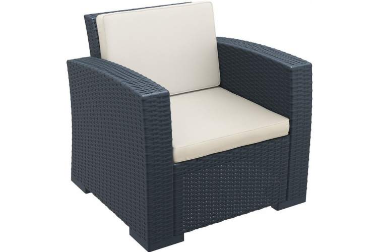 Кресло пластиковое плетеное с подушками Monaco Lounge Siesta Contract антрацит