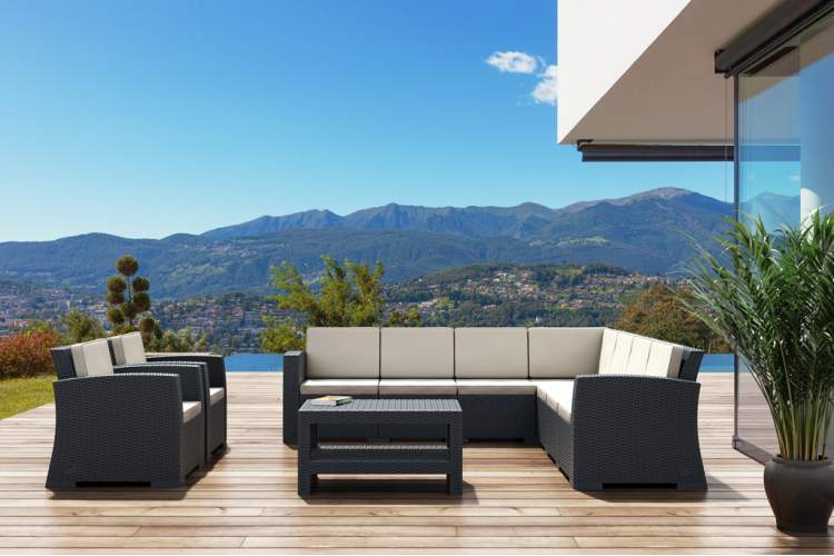 Кресло пластиковое плетеное с подушками Monaco Lounge Siesta Contract антрацит-8