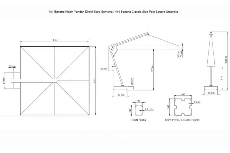 Зонт профессиональный 4х4 м Banana THEUMBRELA SEMSIYE EVI бежевый-1