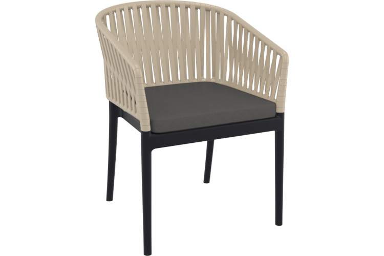 Кресло пластиковое с подушкой Portofino Siesta Contract черный, бежевый, темно-серый