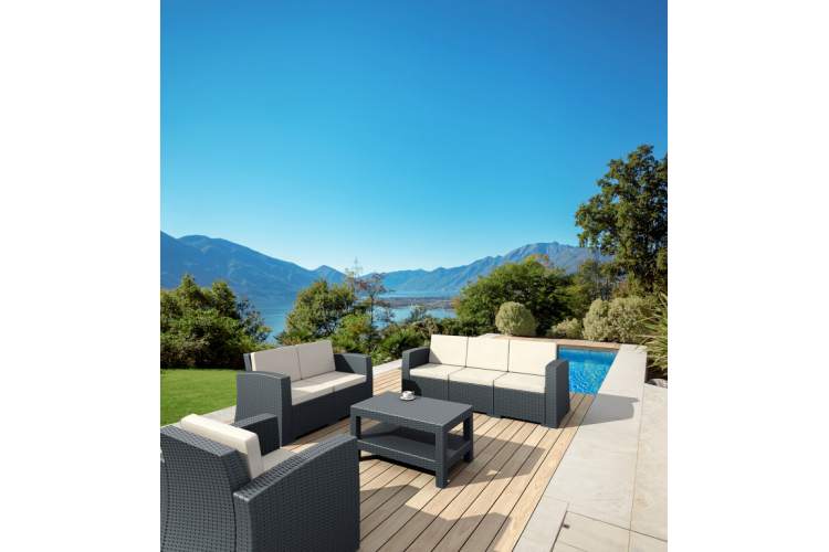 Диван пластиковый плетеный двухместный с подушками Monaco Lounge Siesta Contract антрацит-8