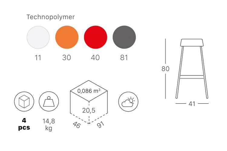 Табурет барный пластиковый Gim Scab Design оранжевый-1