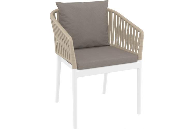 Кресло пластиковое с подушками Portofino Siesta Contract белый, бежевый, светло-коричневый