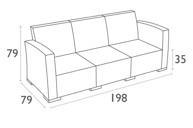 Диван пластиковый плетеный трехместный с подушками Monaco Lounge XL Siesta Contract антрацит-1