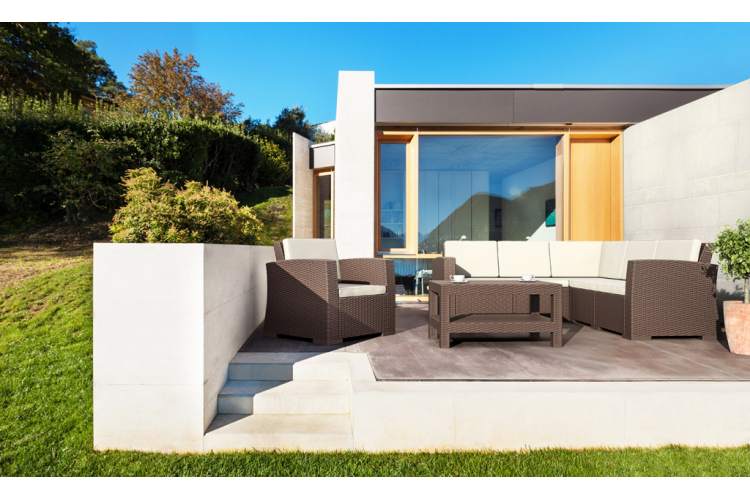 Диван пластиковый плетеный угловой с подушками Monaco Lounge Corner Siesta Contract коричневый-6