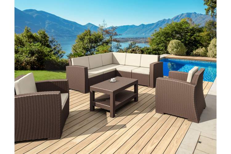 Диван пластиковый плетеный угловой с подушками Monaco Lounge Corner Siesta Contract коричневый-7