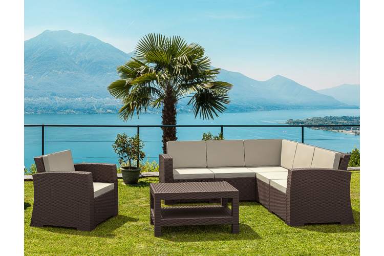 Диван пластиковый плетеный угловой с подушками Monaco Lounge Corner Siesta Contract коричневый-8