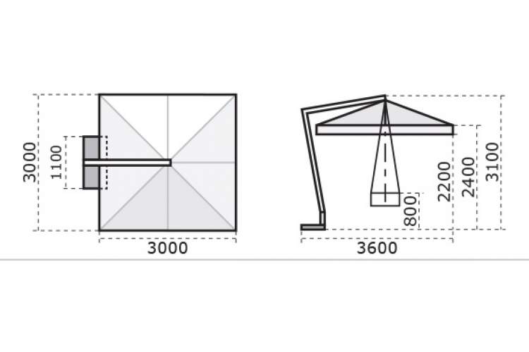 Зонт профессиональный 3х3 м Pompei Braccio Scolaro белый, слоновая кость-1