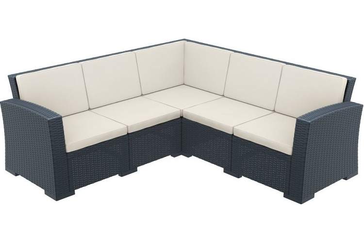 Диван пластиковый плетеный угловой с подушками Monaco Lounge Corner Siesta Contract антрацит