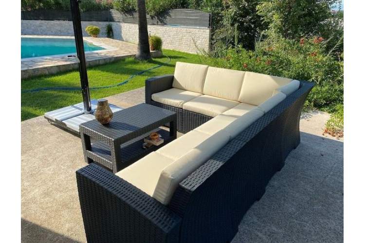 Диван пластиковый плетеный угловой с подушками Monaco Lounge Corner Siesta Contract антрацит-3