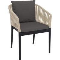 Кресло пластиковое с подушками Portofino Siesta Contract черный, бежевый, темно-серый