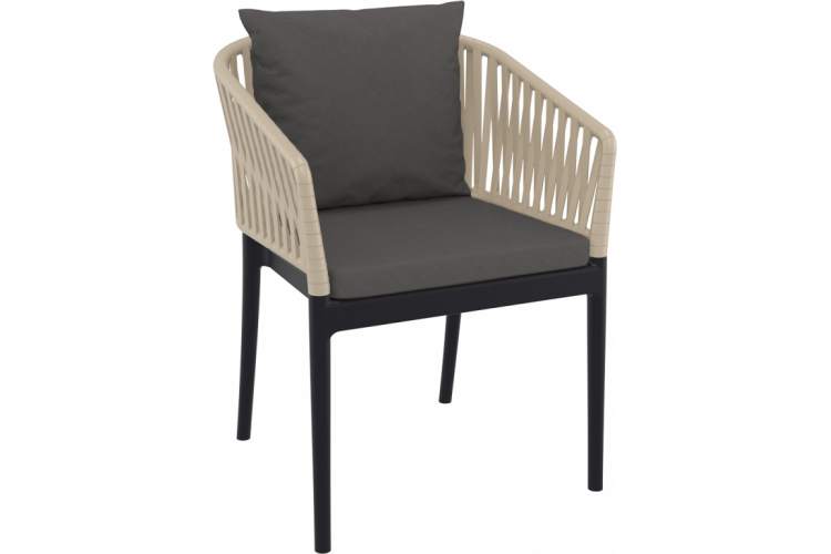 Кресло пластиковое с подушками Portofino Siesta Contract черный, бежевый, темно-серый