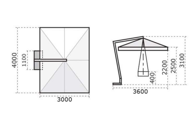 Зонт профессиональный 3х4 м Napoli Braccio Scolaro антрацит, слоновая кость-1