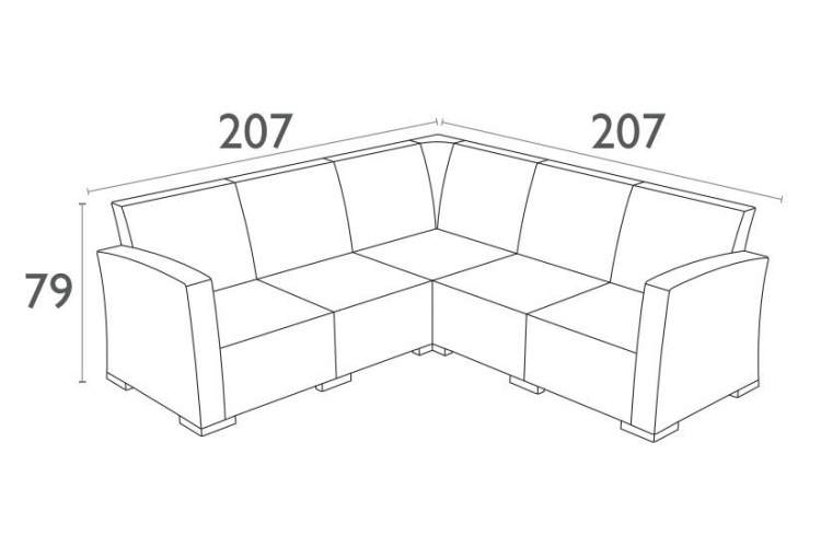 Диван пластиковый плетеный угловой с подушками Monaco Lounge Corner Siesta Contract антрацит-1