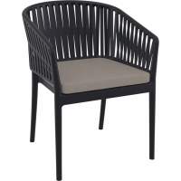 Кресло пластиковое с подушкой Portofino Siesta Contract черный, светло-коричневый