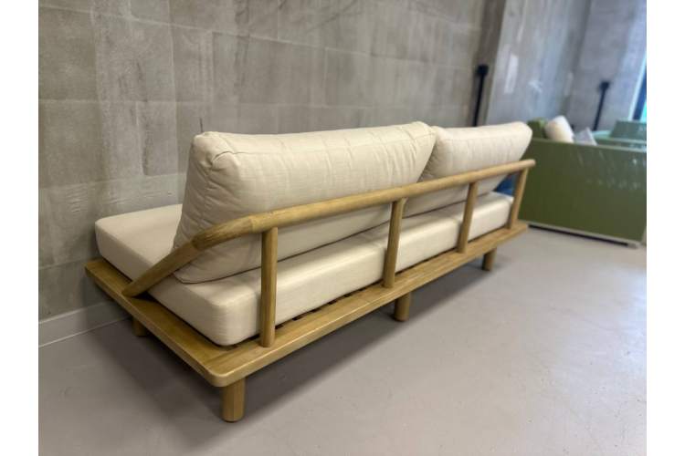 Диван деревянный трехместный с подушками Denmark Tagliamento натуральный, льняной бежевый-6