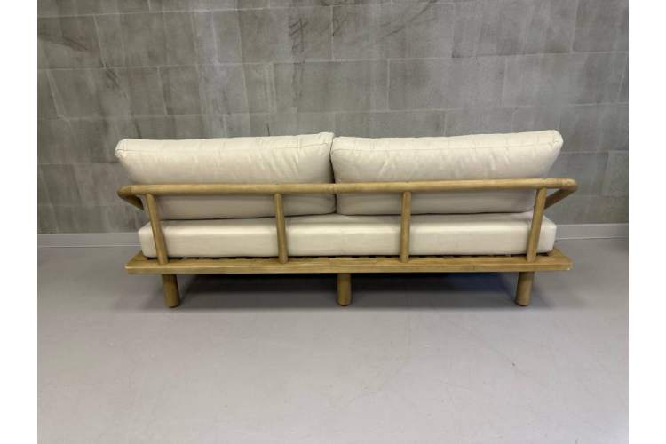 Диван деревянный трехместный с подушками Denmark Tagliamento натуральный, льняной бежевый-8