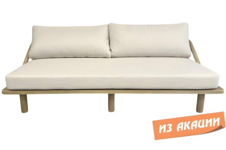 Диван деревянный трехместный с подушками Denmark Tagliamento натуральный, льняной бежевый