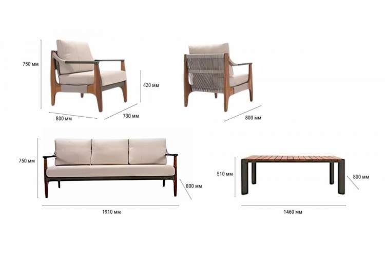 Комплект лаунж мебели Elif Bomonti темно-зеленый, натуральный, кремовый-1