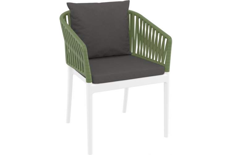 Кресло пластиковое с подушками Portofino Siesta Contract белый, оливковый, темно-серый