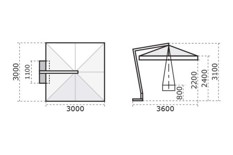 Зонт профессиональный 3х3 м Napoli Braccio Scolaro антрацит, слоновая кость-1