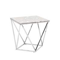 Журнальный столик Авалон 61*61 серый мрамор сталь серебро