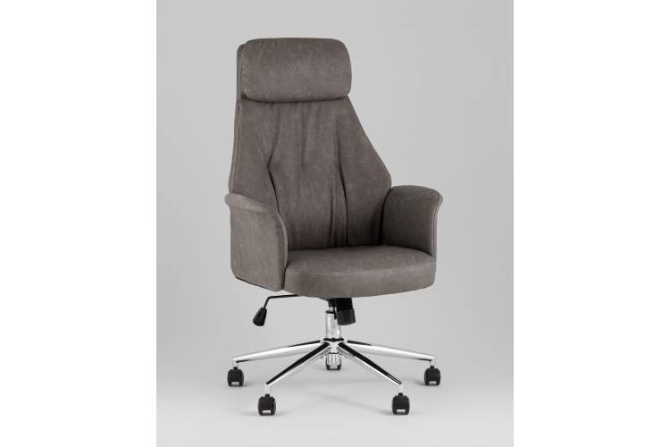 Кресло офисное TopChairs Neoma серый экокожа-1