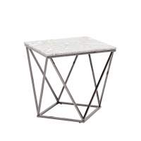 Журнальный столик Авалон 61*61 серый мрамор сталь темный хром