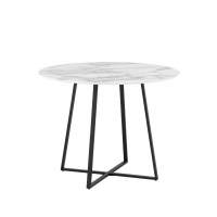 Стол обеденный Дакота 100*100 белый мрамор ножки черные