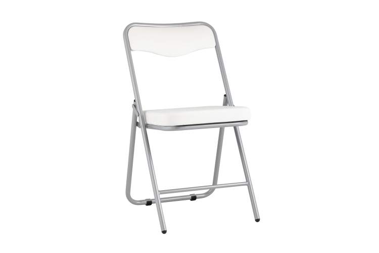 Складной стул Джонни экокожа белый каркас металлик