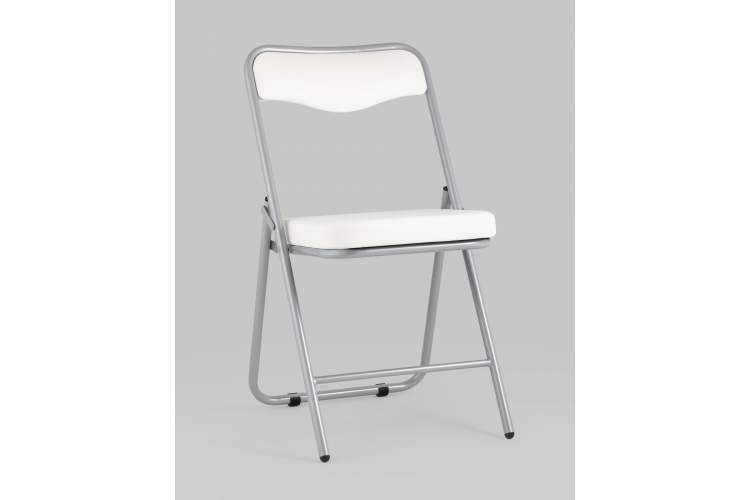 Складной стул Джонни экокожа белый каркас металлик-1