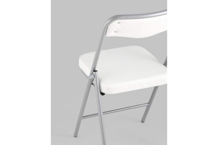 Складной стул Джонни экокожа белый каркас металлик-6