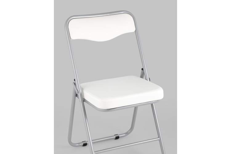 Складной стул Джонни экокожа белый каркас металлик-7