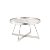 Журнальный столик Гера 80*80см белая керамика сталь серебро