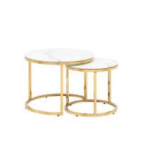 Набор журнальных столиков Селена 60 и 45 см стекло белый мрамор сталь золото