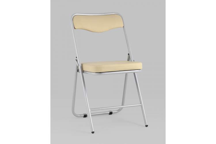 Складной стул Джонни экокожа кремовый каркас металлик-1