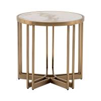 Журнальный столик Алиада 55х55 см светлая керамика сталь шампань в гостиную